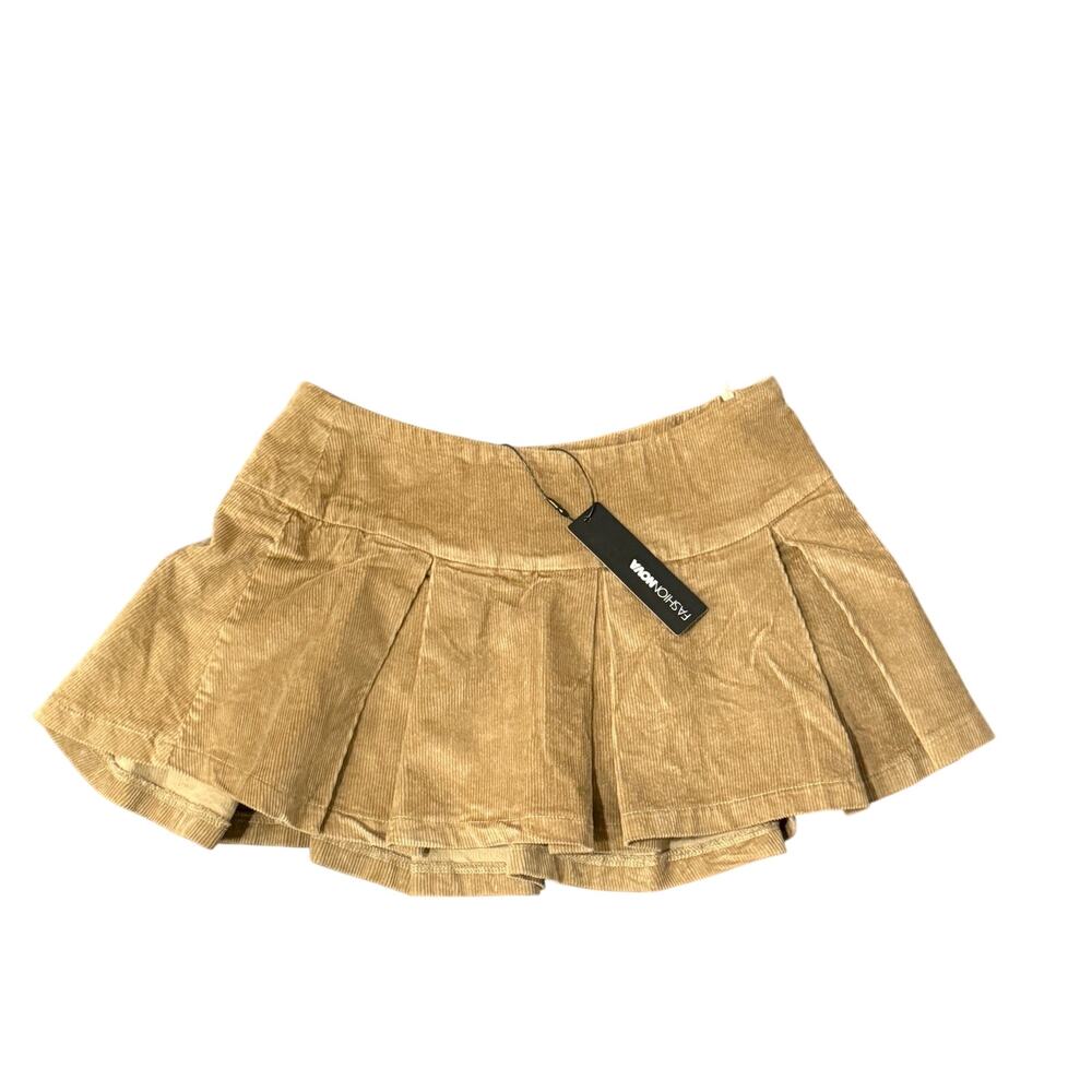 NWT Brown Khaki Corduroy Pleated Micro Mini Skort Skirt Medium Preppy Fall